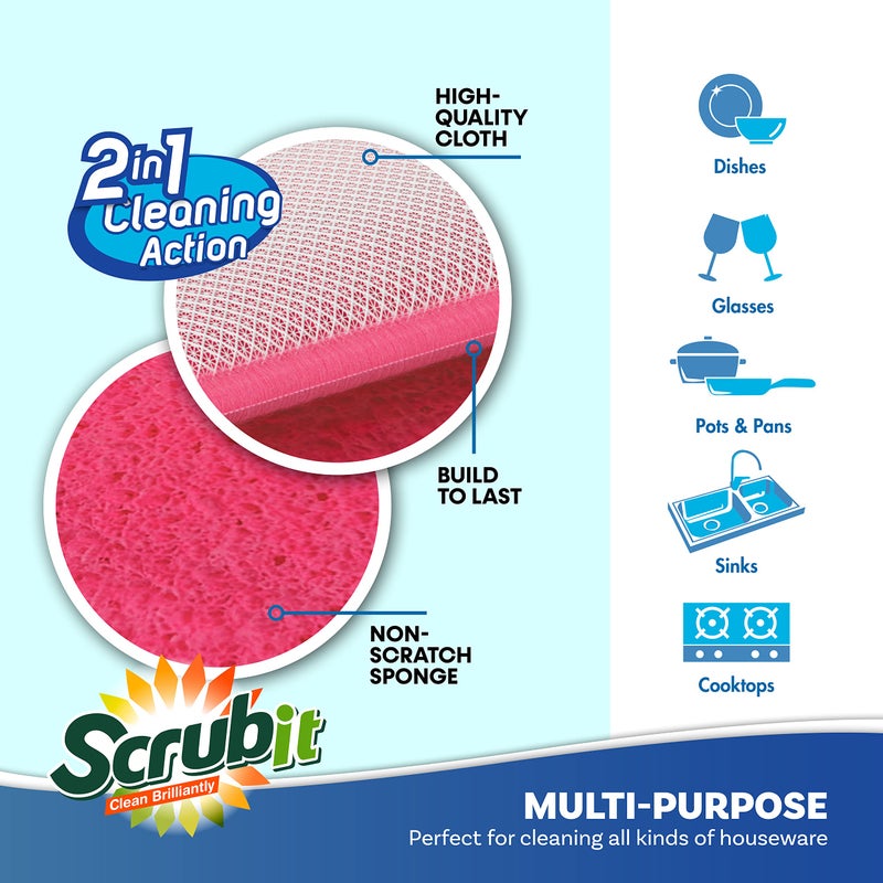 SCRUBIT Scrub and Wipe Scrubbing Pads [10 Pack] - SCRUBIT Dual Sided Scouring Pad and Sponge - Reusable Kitchen Scrubbing Sponges for Dishes, Pots, Pans Utensils & Non-Stick Cookware (Pink) - Image 3